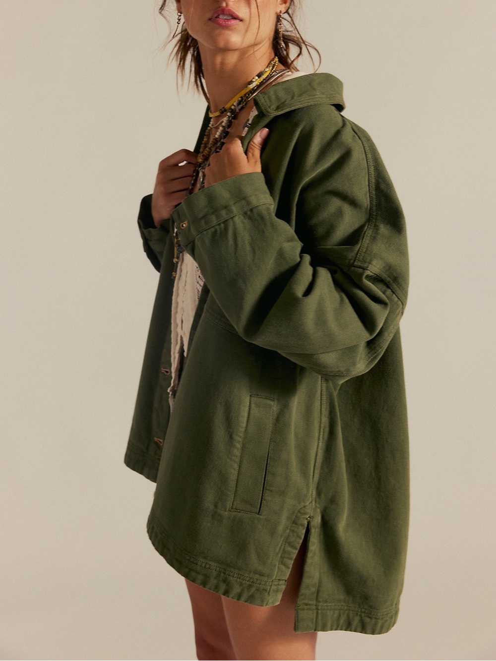We The Free Madison City Denim Jacket Womens Medium Green Oversized